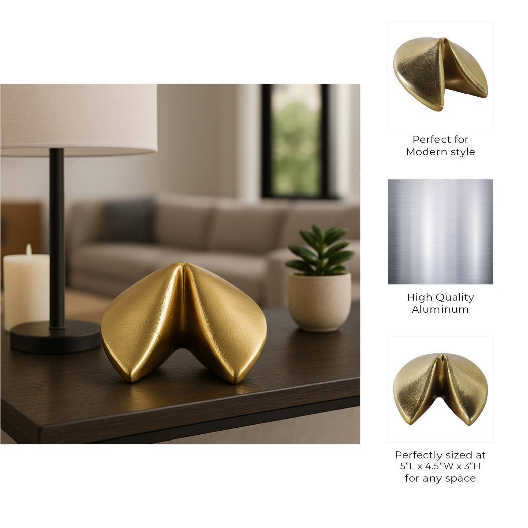 Metal Fortune Cookie Decorative Figurine - Gold, 5 in.