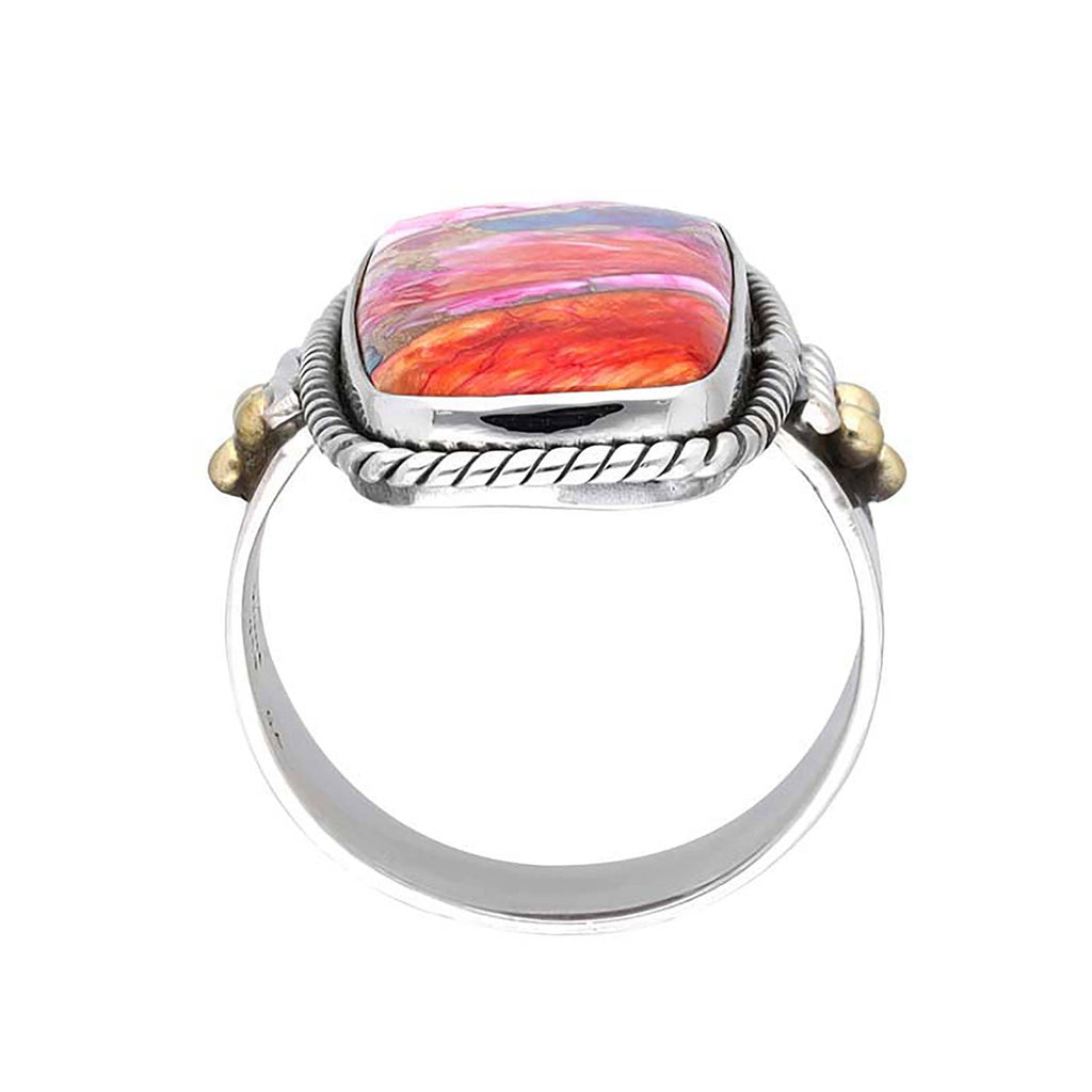 925 Sterling Silver Pink Oyster Turquoise Statement Ring: 9
