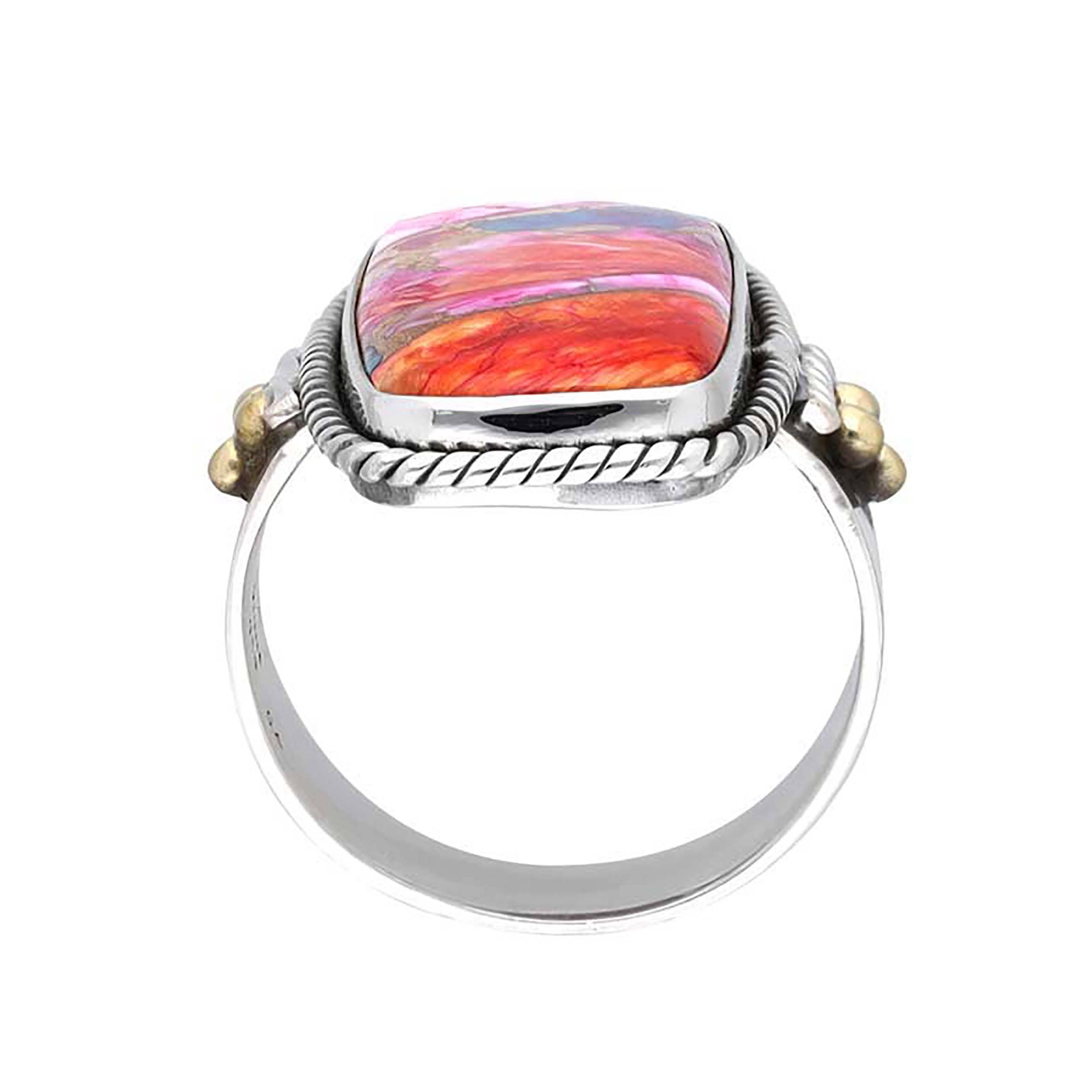 925 Sterling Silver Pink Oyster Turquoise Statement Ring: 9