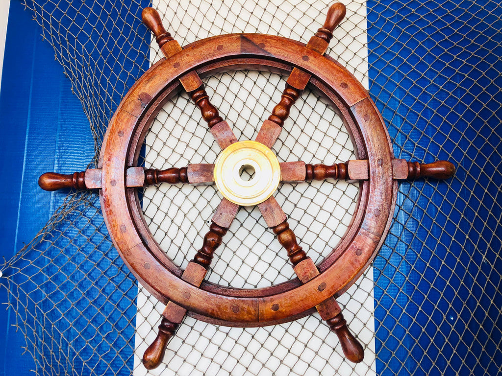 Deluxe Class Wood and Brass Decorative Ship Wheel 18"
