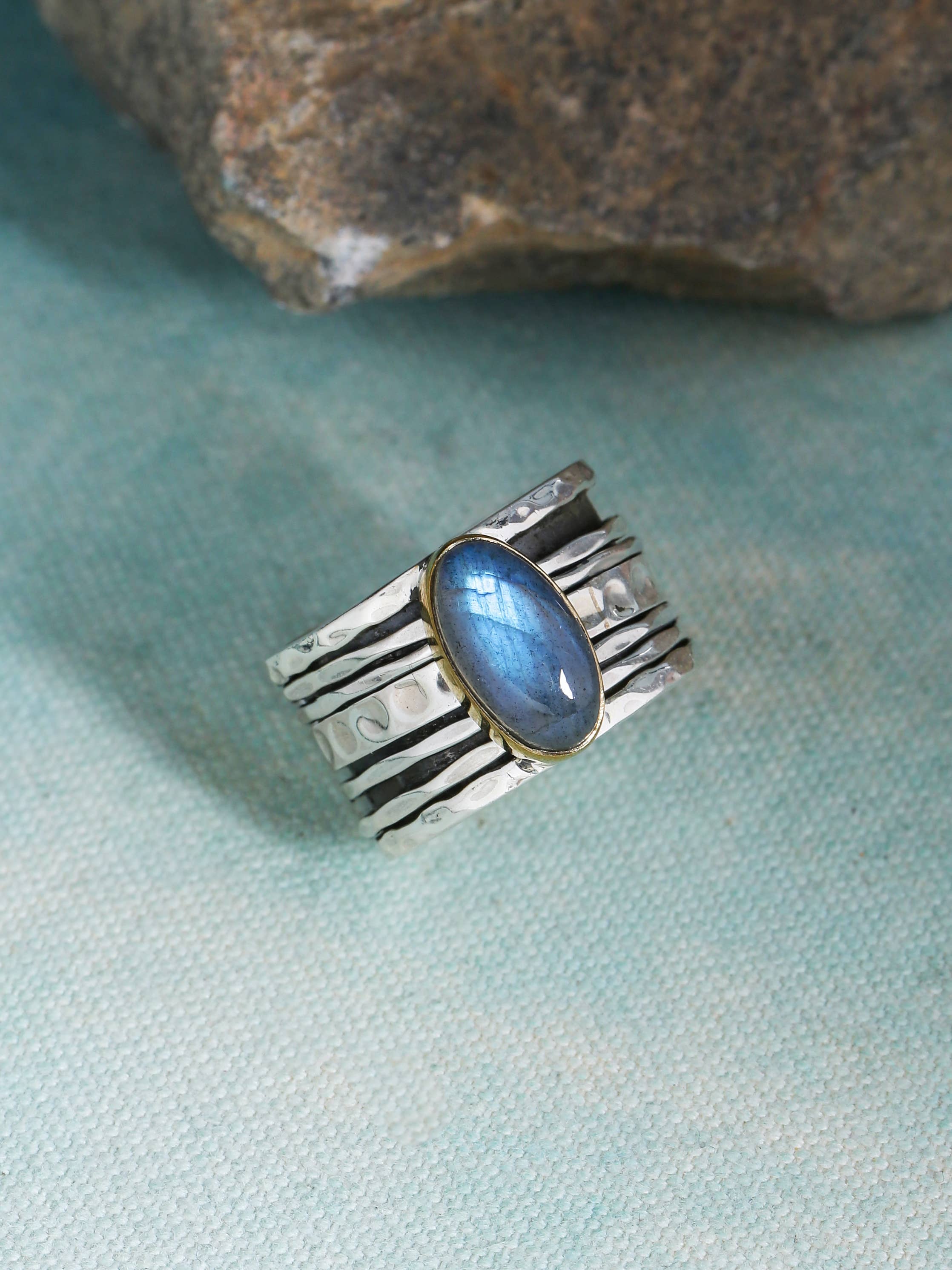 Labradorite 925 Sterling Silver Brass Spinner Ring: 8