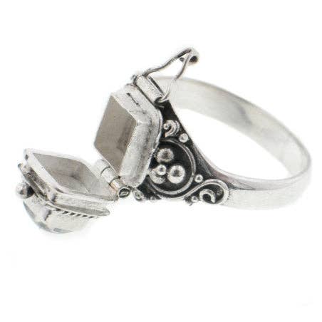 Sterling Silver Square Gemstone Poison Box Locket Ring: Citrine / 6