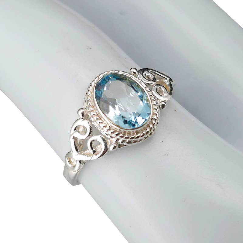 Faceted Blue Topaz Sterling Silver Ring: 7