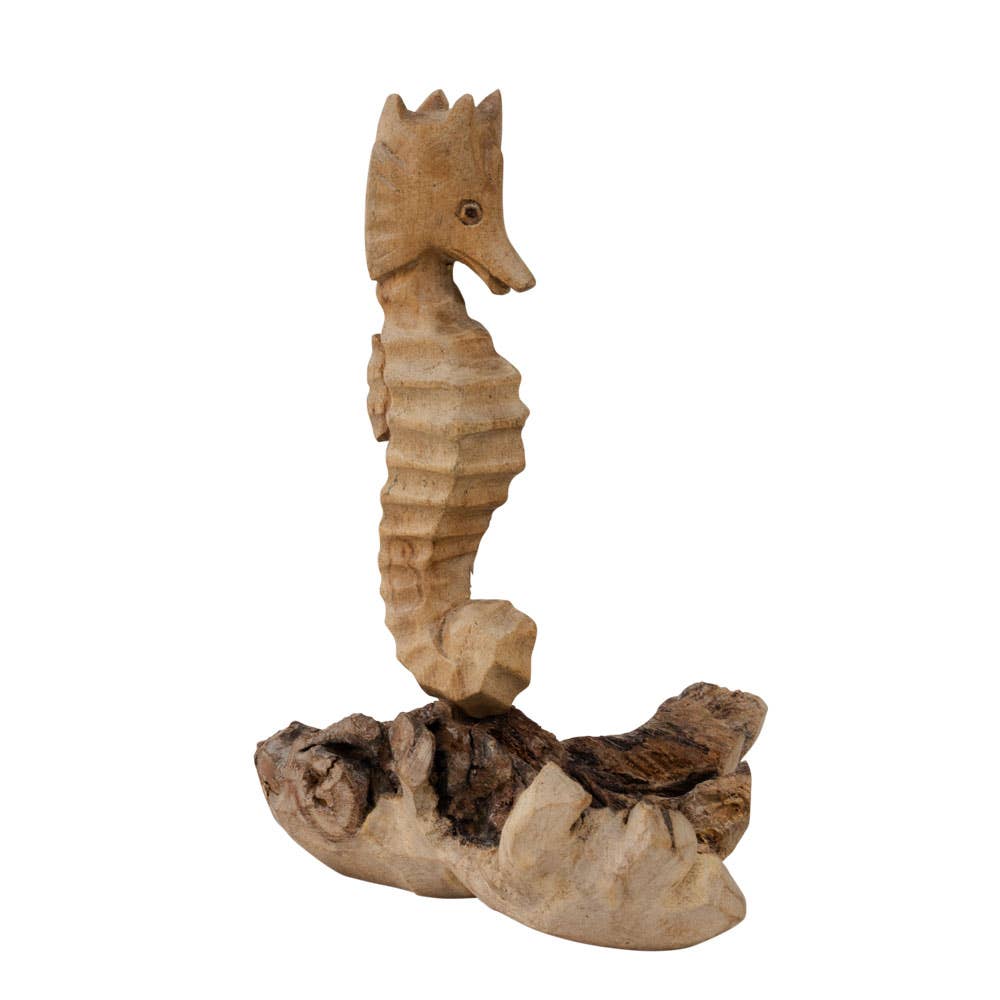 HAND CARVED SEAHORSE ON WOOD BASE