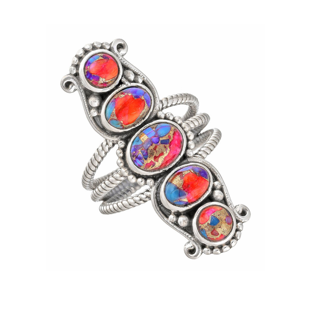 Oyster Copper Turquoise 925 Silver Statement Ring: 9