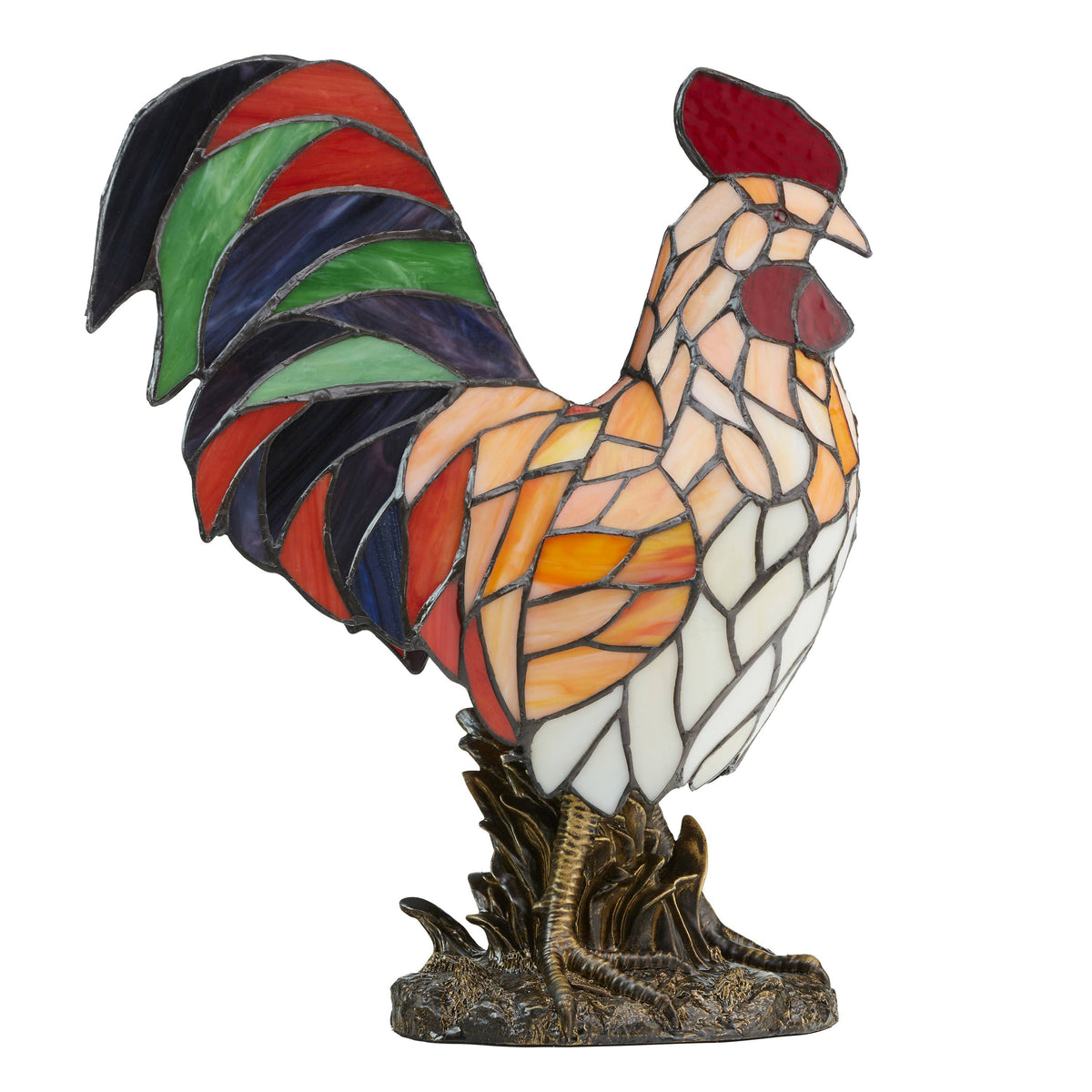 15" Tiffany-Style Rooster Multi-Color Novelty Accent Lamp