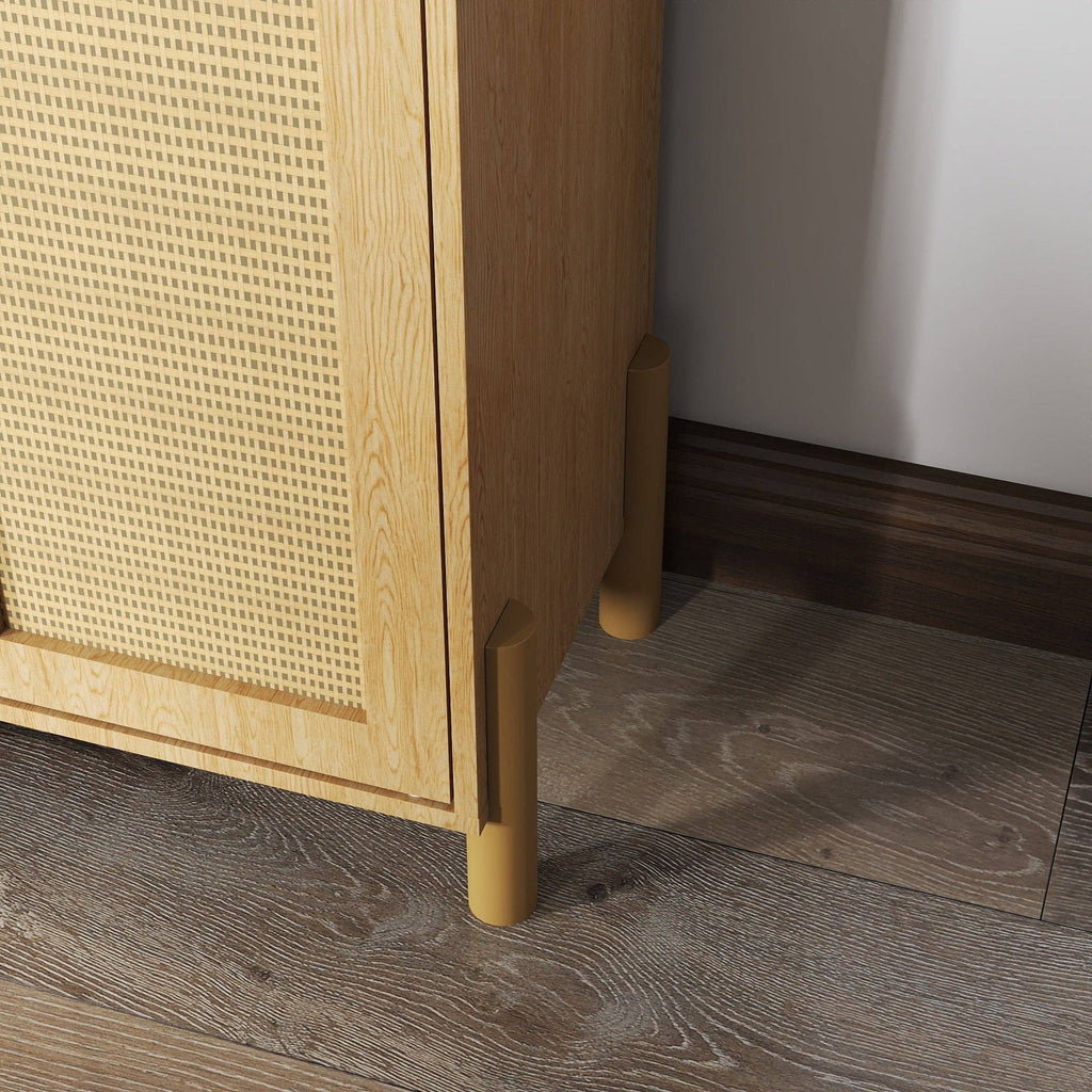 Mid-Century Modern 4-Door Storage Cabinet with Rattan Doors