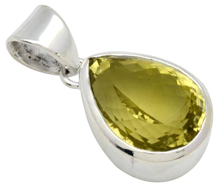Lemon Quartz 925 Sterling Silver Pear Style Chain Pendant