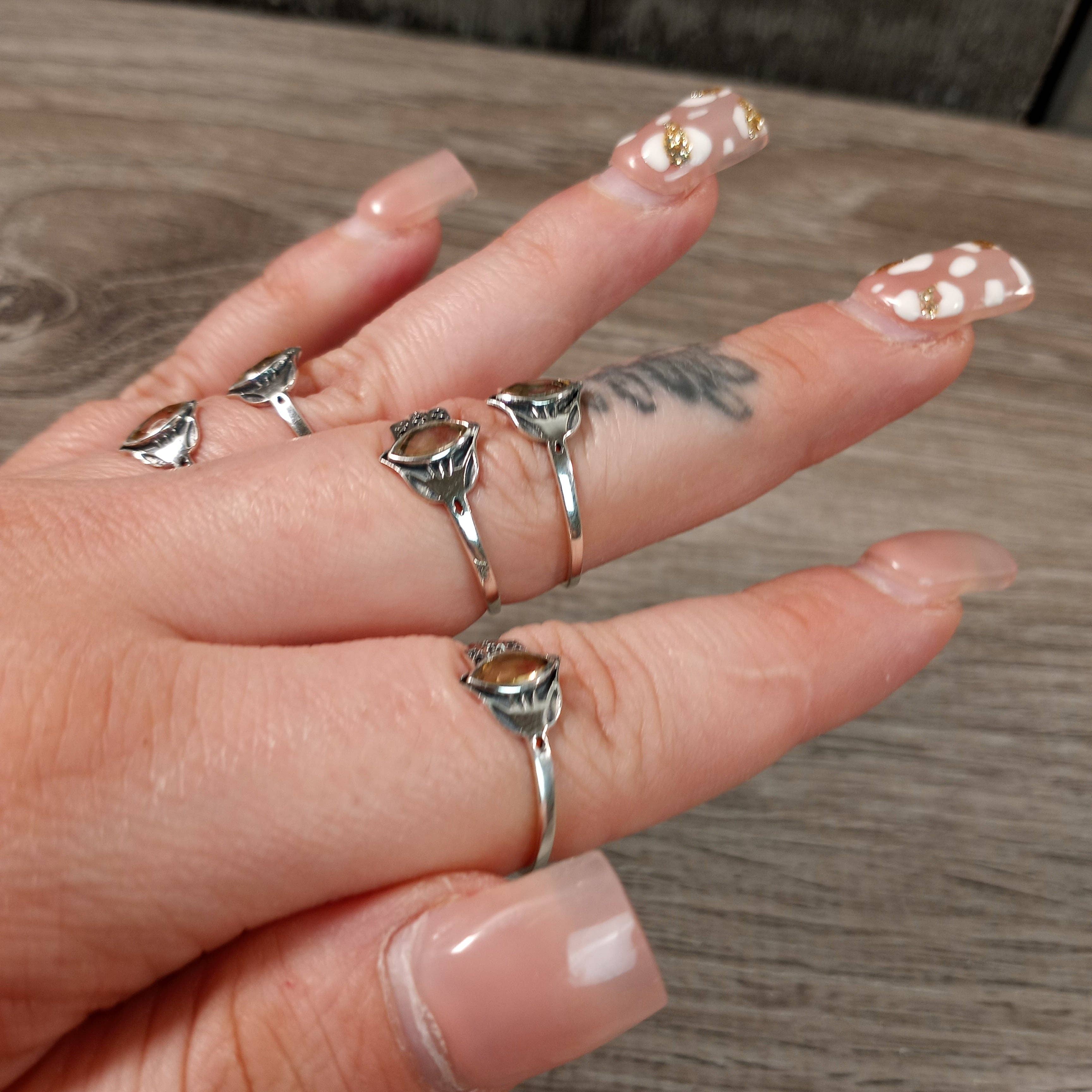 Sterling Silver Ring Hamsa Hand Boho: Amethyst / 8