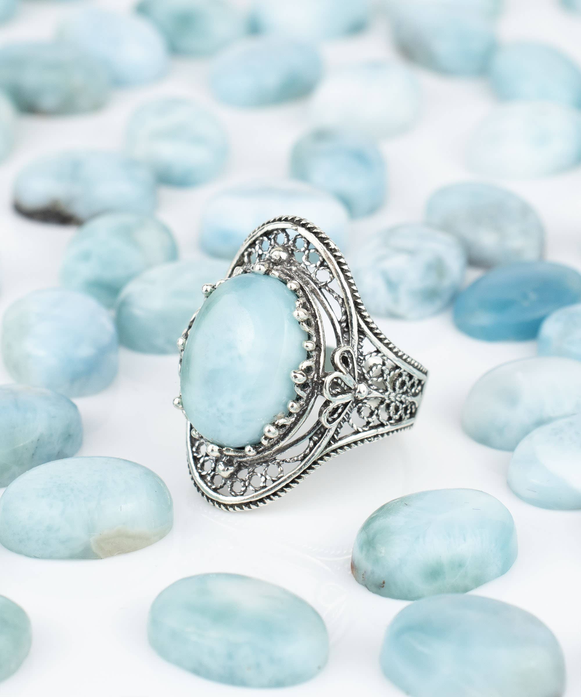 Art Larimar Gemstone Woman Sterling Silver Ring: 7