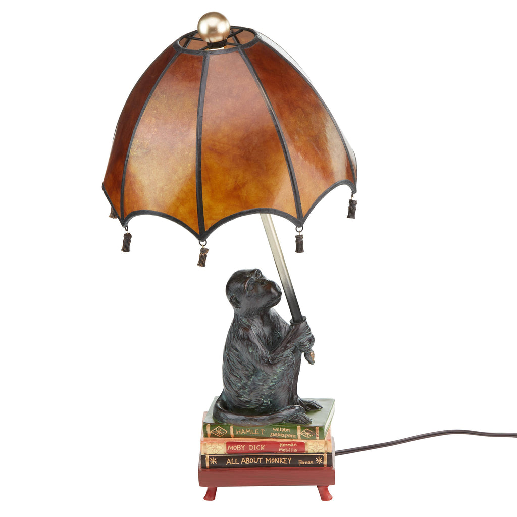 21.75" Whimsical Intellectual Monkey Amber Mica Table Lamp