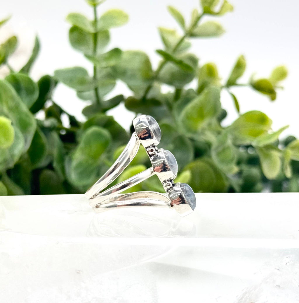 Labdorite 3 stone ring gemstone 925 Silver Ring : 8