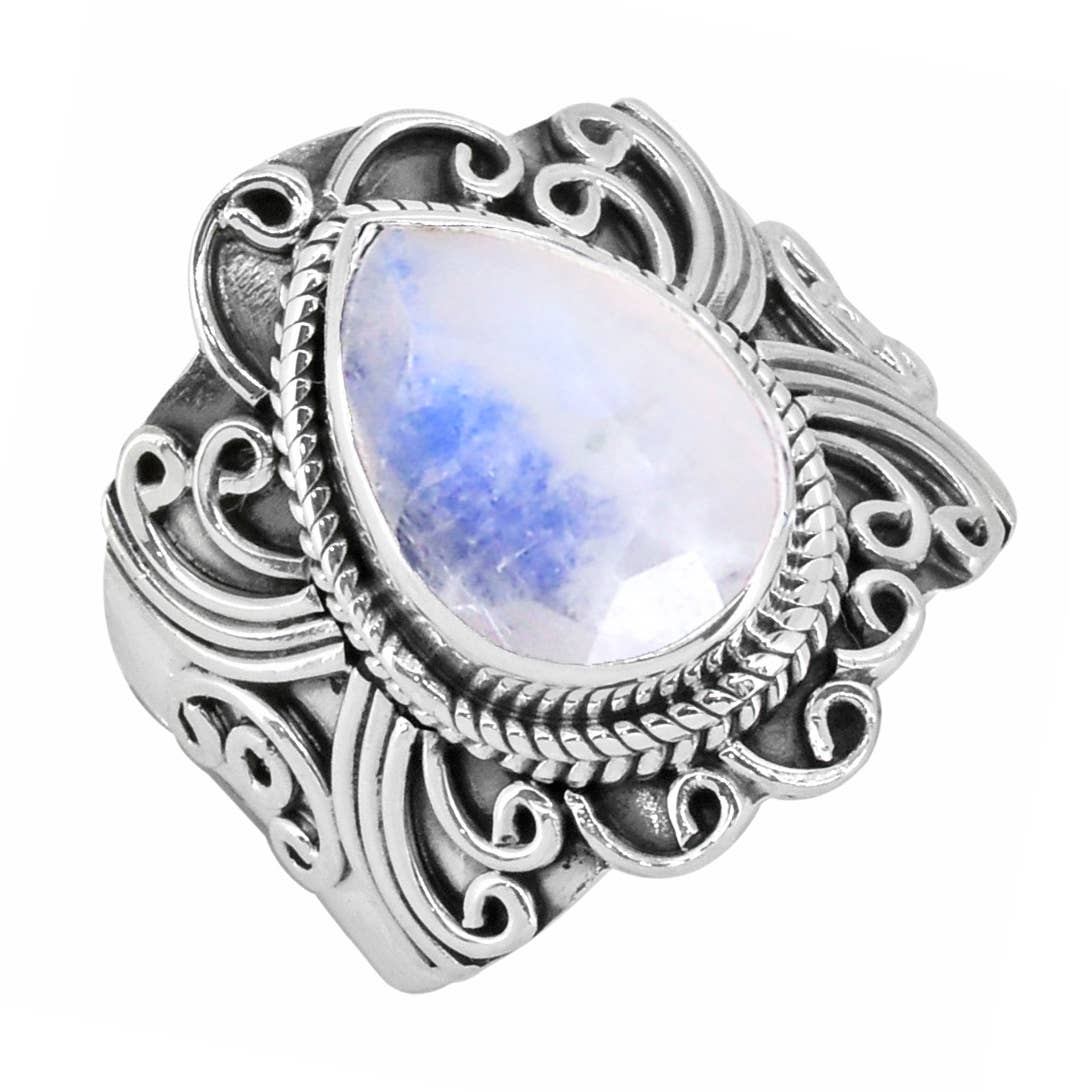 Rainbow Moonstone 925 Sterling Silver Ring: 9