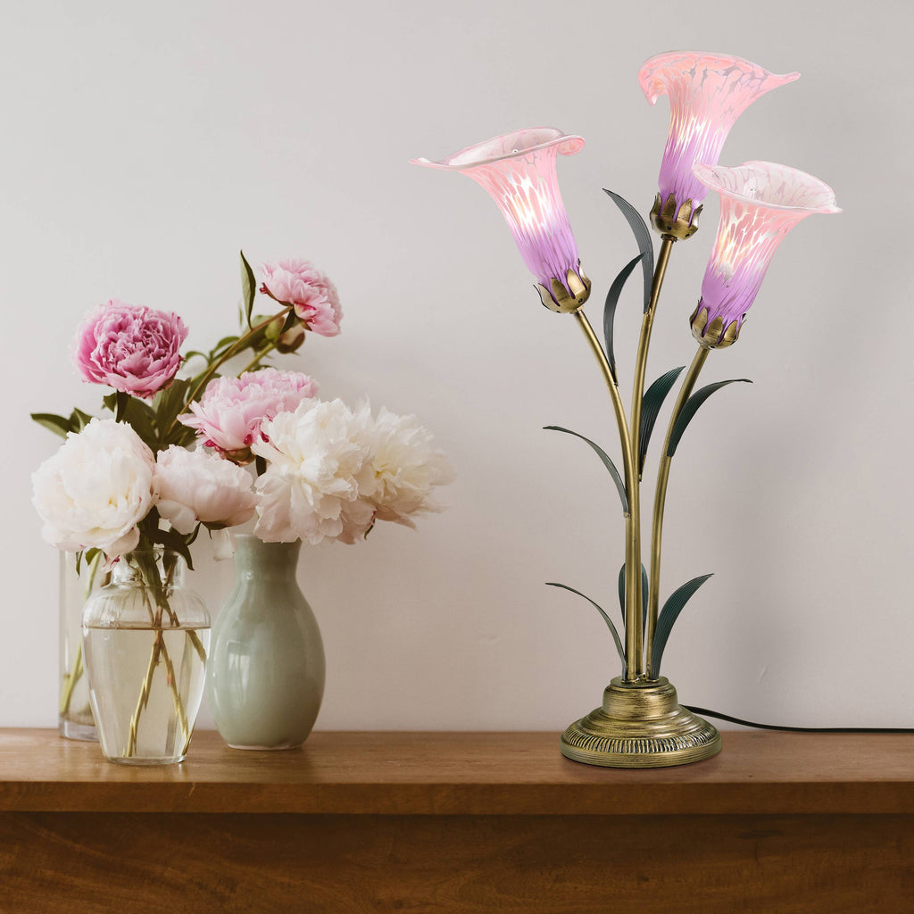 23.5"H Pink 3 Shade Handblown Glass Calla Lily Table Lamp
