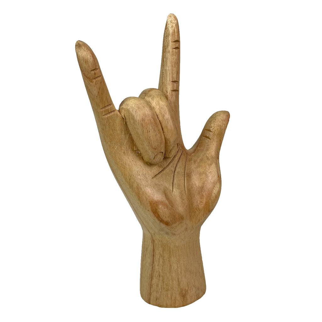 Wooden Sign Language I Love You Hand Gesture Statue 7.75"