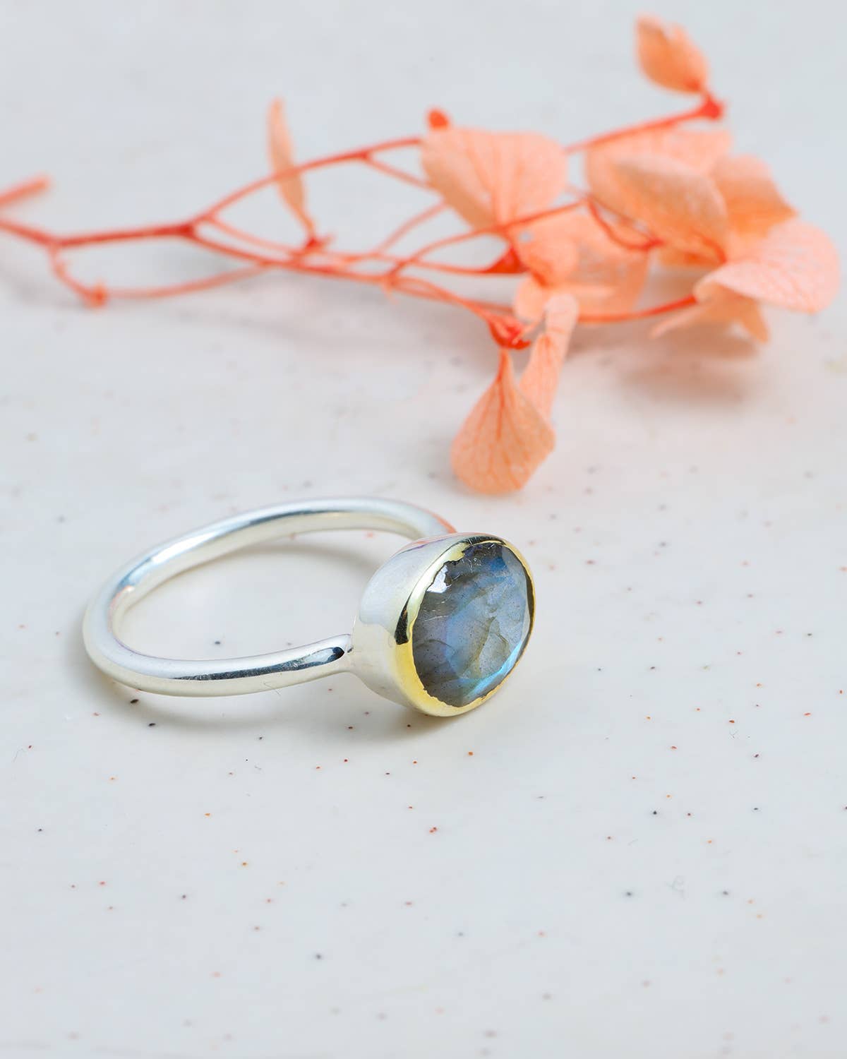14k Gold Over 925 Sterling Silver Labradorite Ring: 6