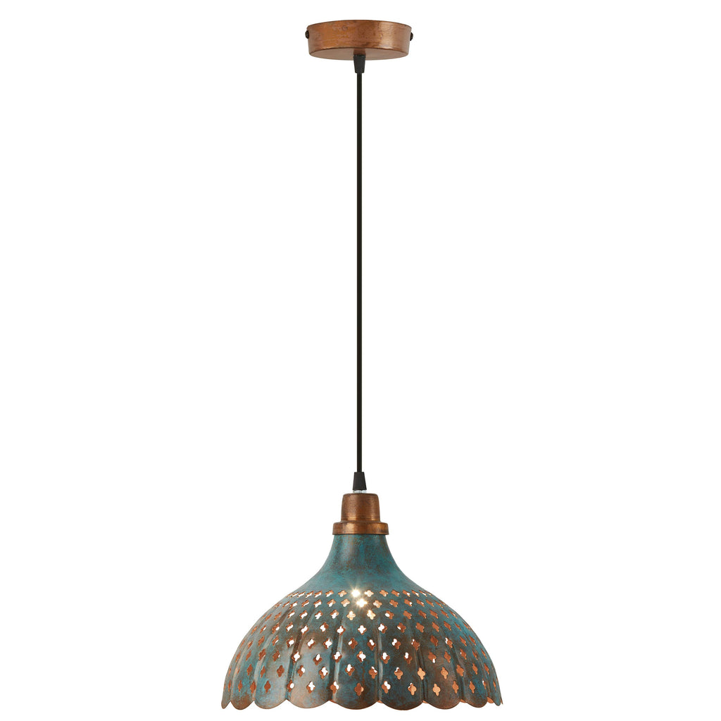 12"W 1-Light Orlando Faux Blue Patina Metal Hanging Pendant