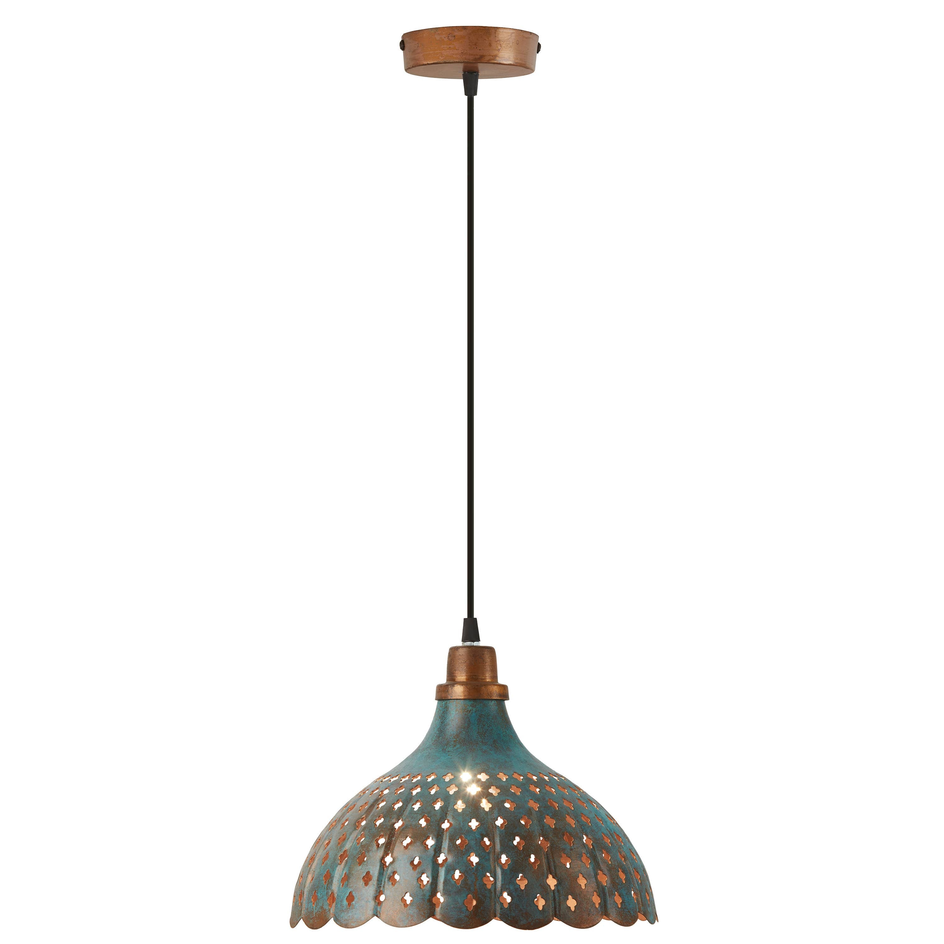 12"W 1-Light Orlando Faux Blue Patina Metal Hanging Pendant
