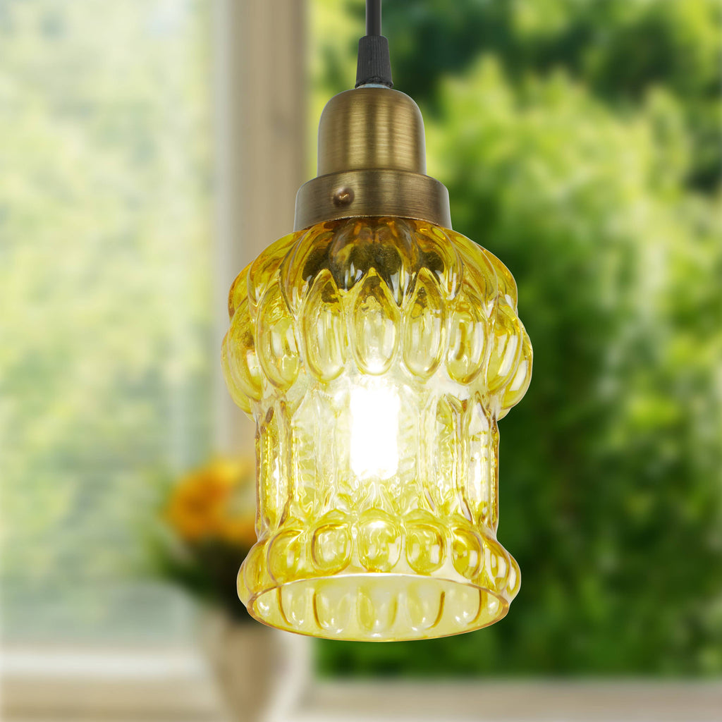 4.5"W 1-Light Gillian Glass and Metal Pendant: Yellow