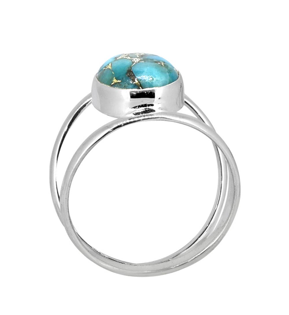 Blue Copper Turquoise 925 Sterling Silver Chunky Bypass Ring: 6