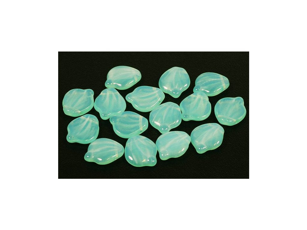 Pressed Beads Heart Leaf, Opal Aqua, Glass, Czech Republic