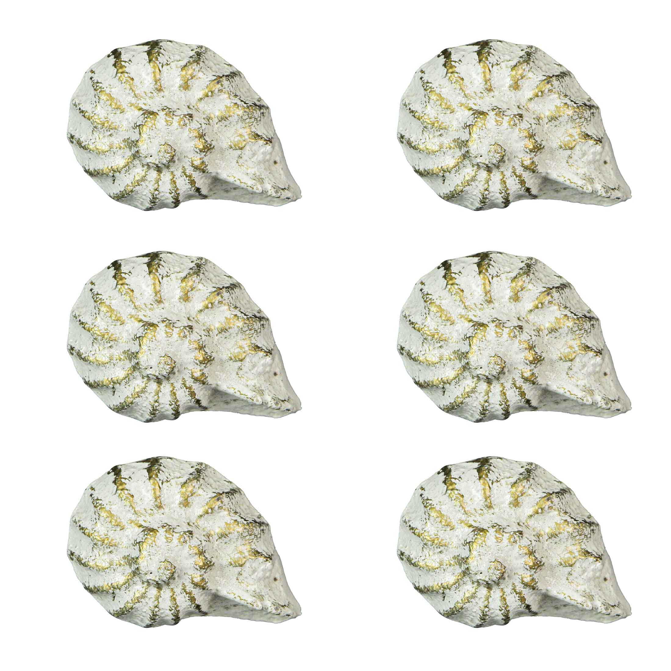 Rustic White Cast Iron Nautilus Shell Drawer Pulls Set of 6