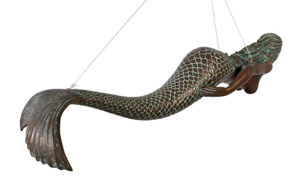 48"L Swimming Mermaid Hanging Sculpture Verde Bronze
