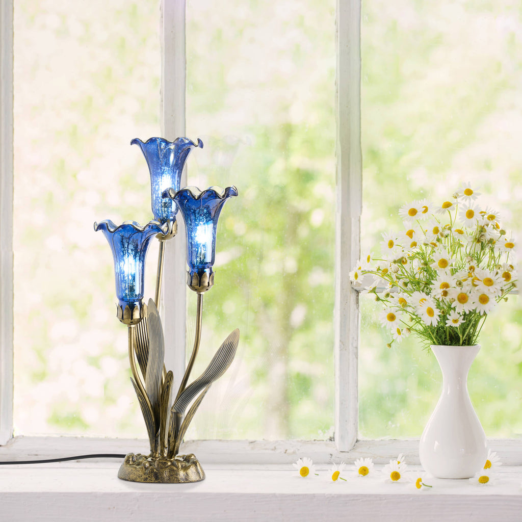 21" 3-Light Blue Mercury Glass Lily Table Lamp