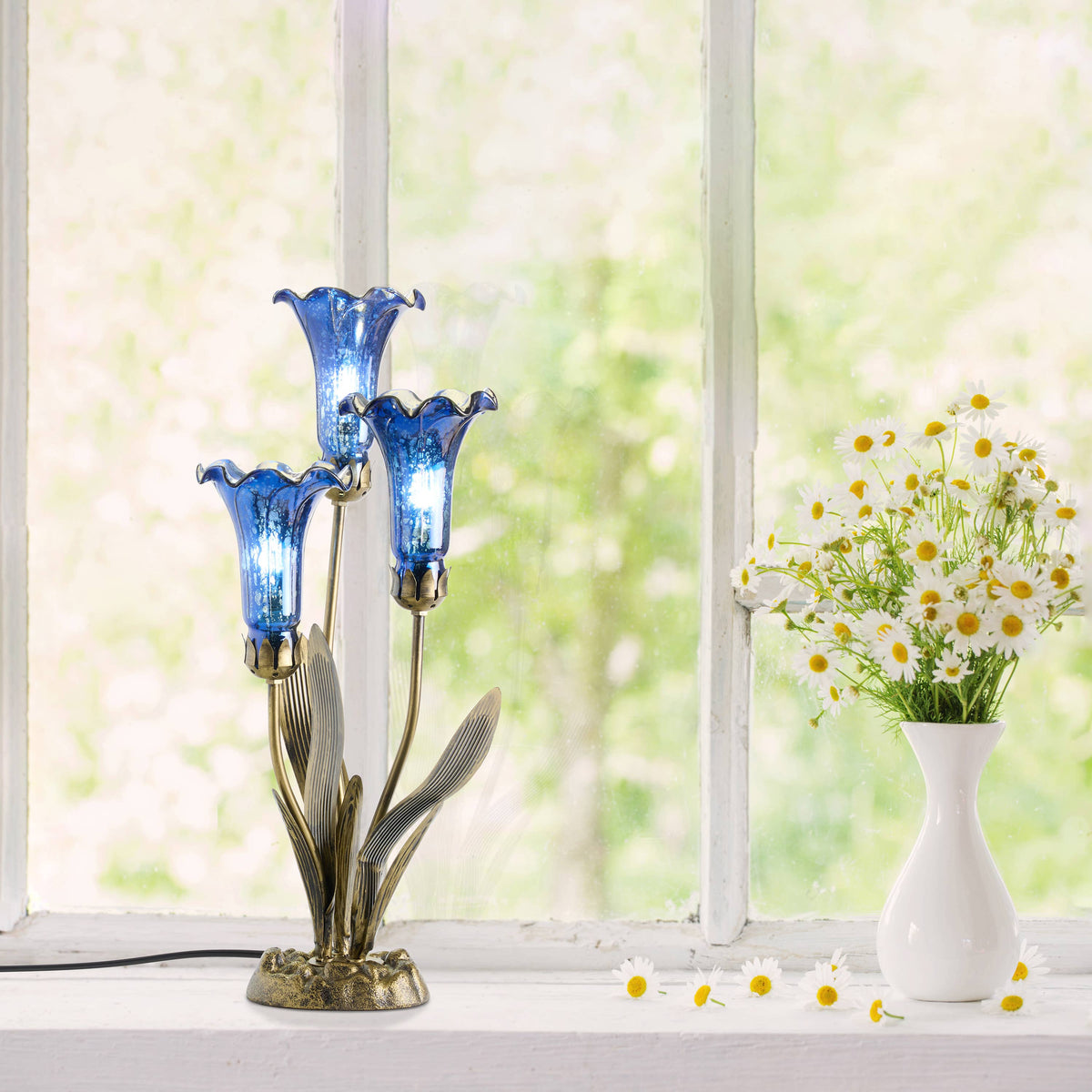 21" 3-Light Blue Mercury Glass Lily Table Lamp