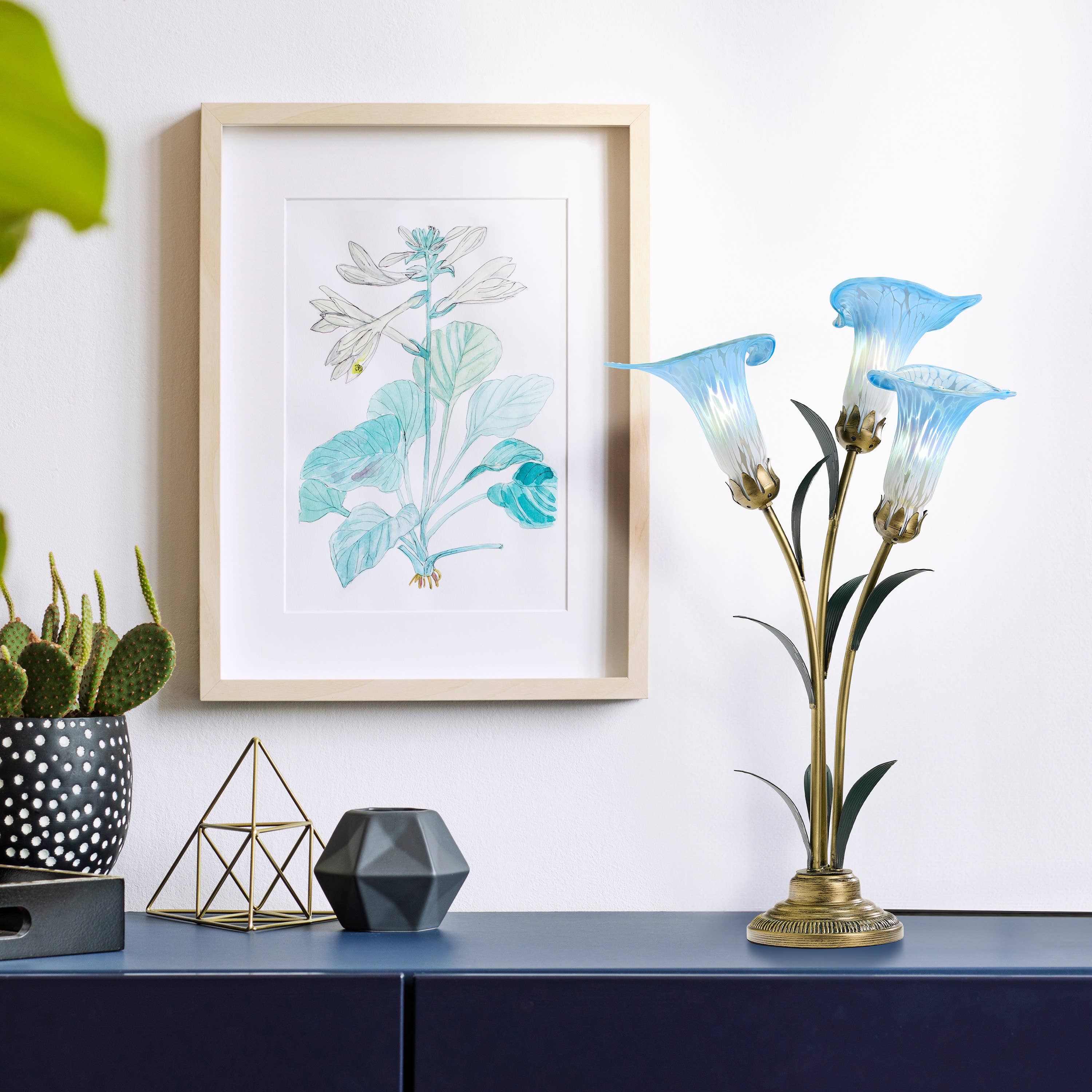 23.5"H Blue 3 Shade Handblown Glass Calla Lily Table Lamp