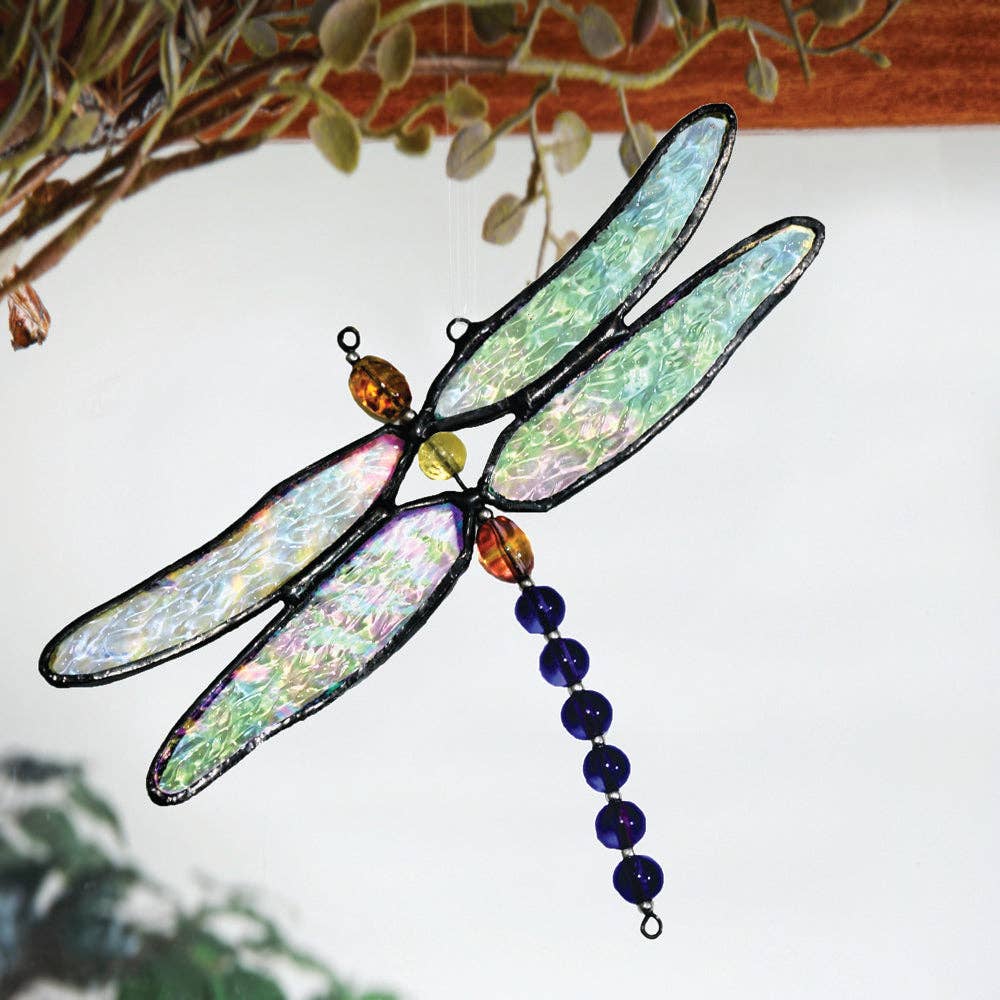 J Devlin Stained Glass Dragonfly Ornament with Beaded Body