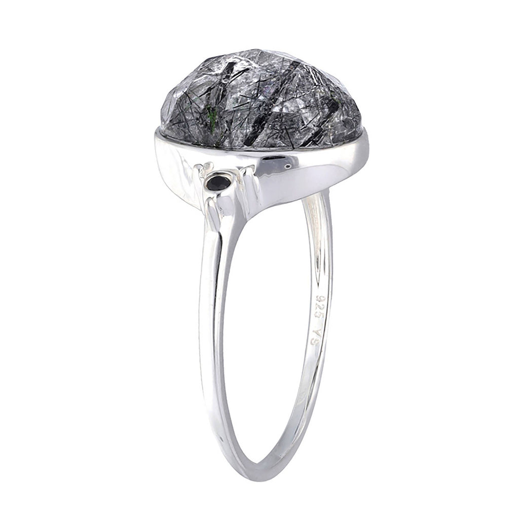 925 Sterling Silver Black Rutiled Quartz Solitaire Ring: 8