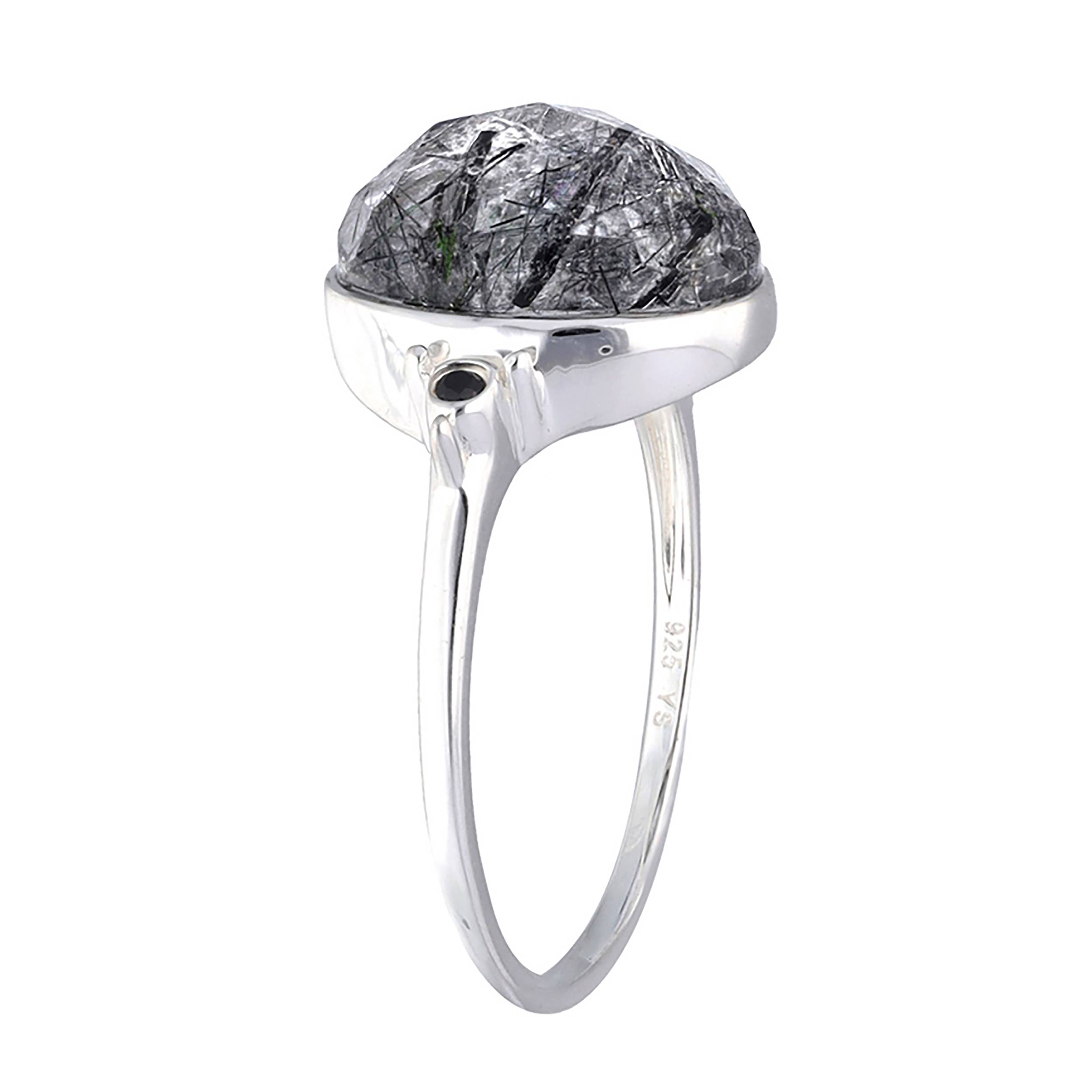 925 Sterling Silver Black Rutiled Quartz Solitaire Ring: 8