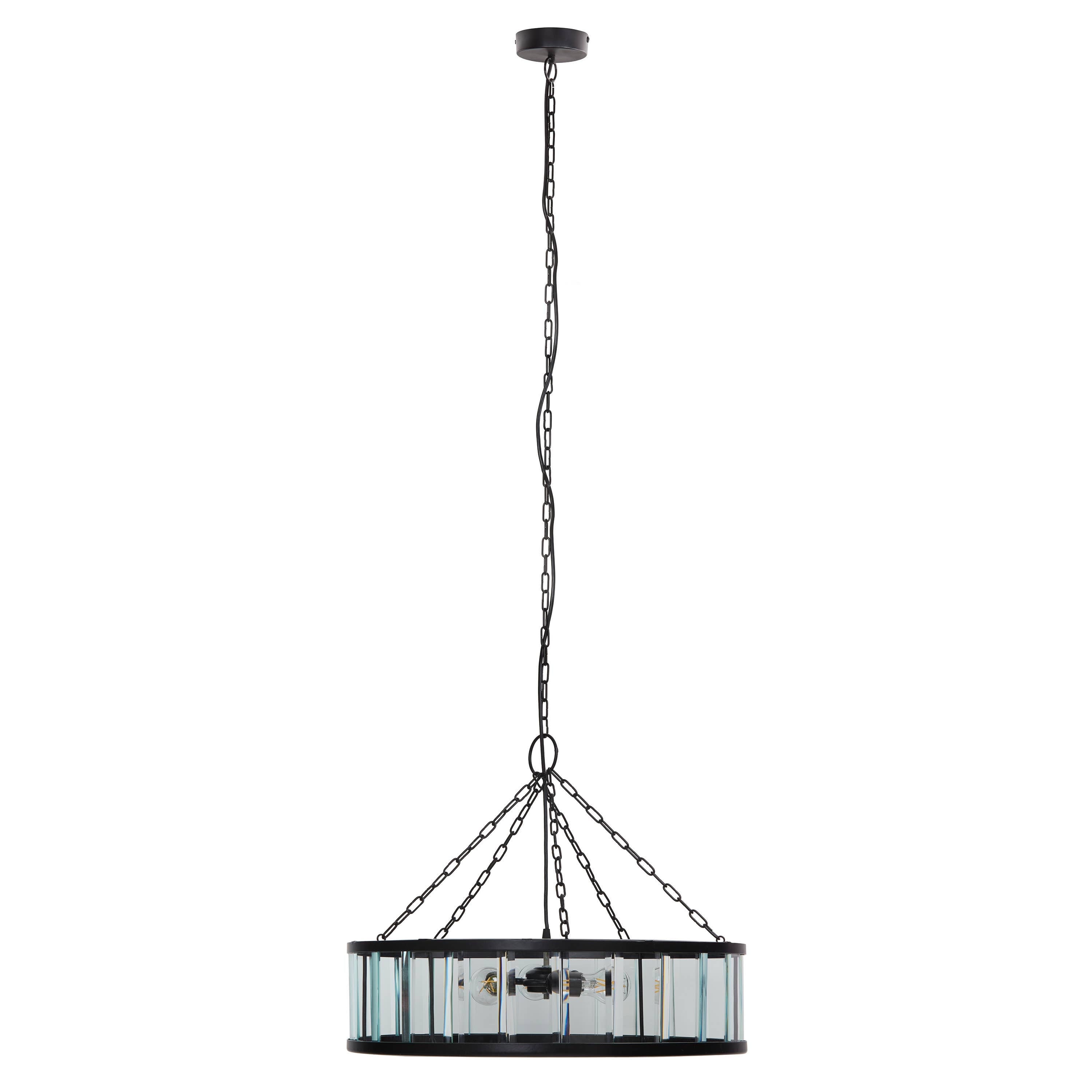 25"W 3-Light Black Metal and Glass Hanging Pendant Lamp