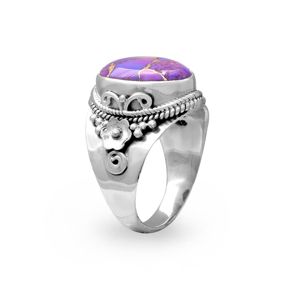 Purple Copper Turquoise 925 Sterling Silver Chunky Ring: 6