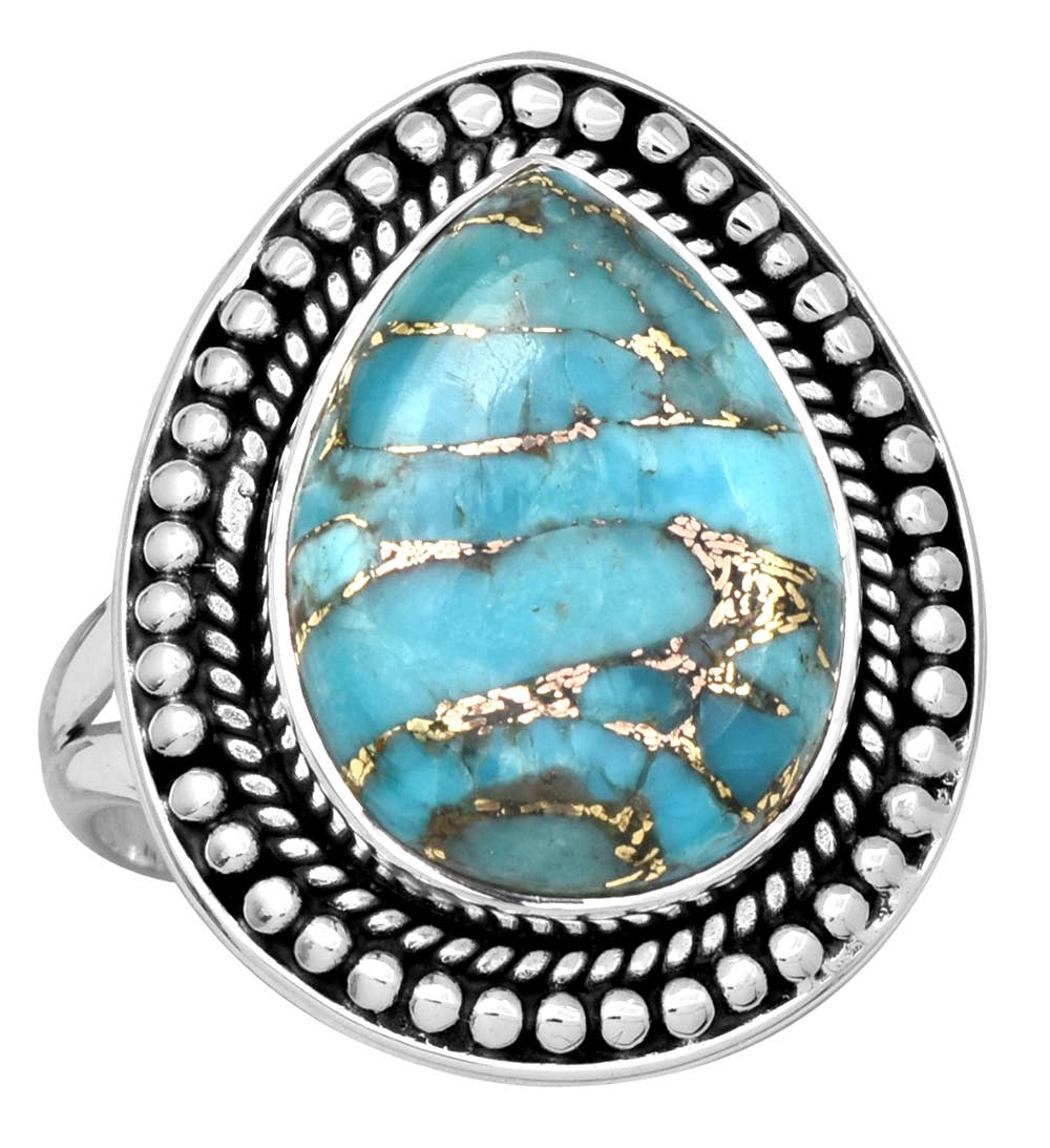 Blue Copper Turquoise 925 Sterling Silver Statement Ring: 9