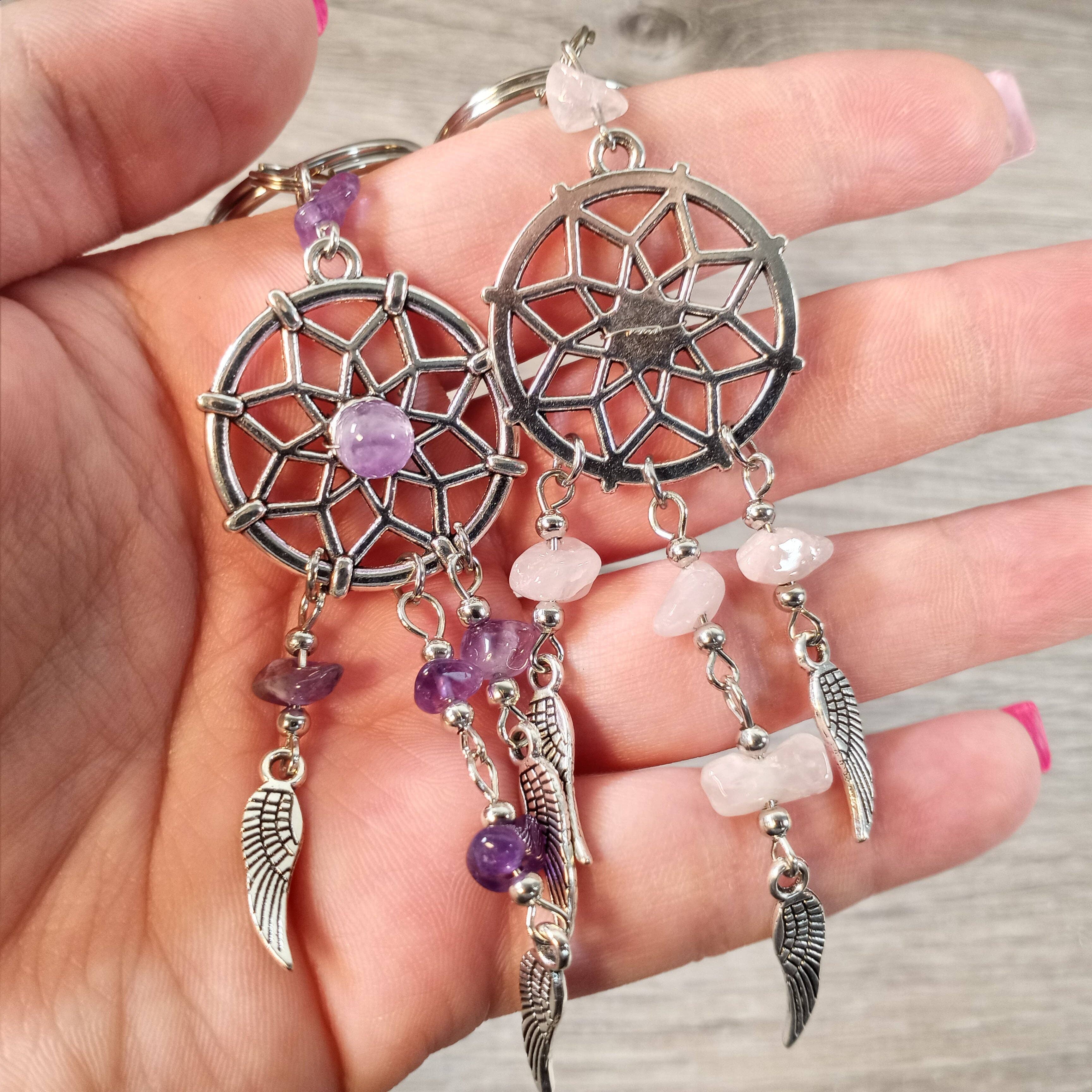 Dreamcatcher Keychains with Assorted Gemstones - Unique Gift
