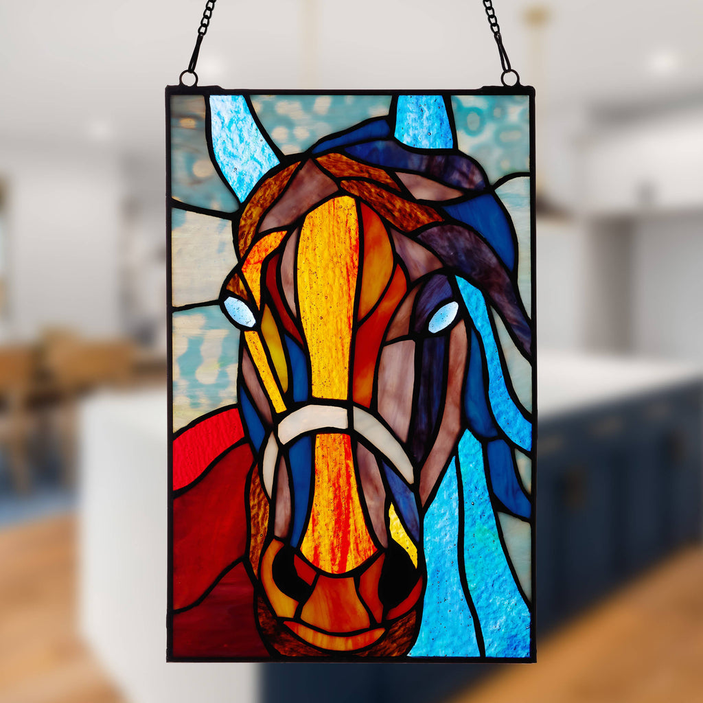 13"H Roz Horse Stained Glass Window Panel