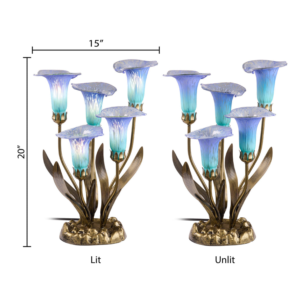20"H Teal Hand Blown Glass 5 Calla Lily Uplight Table Lamp