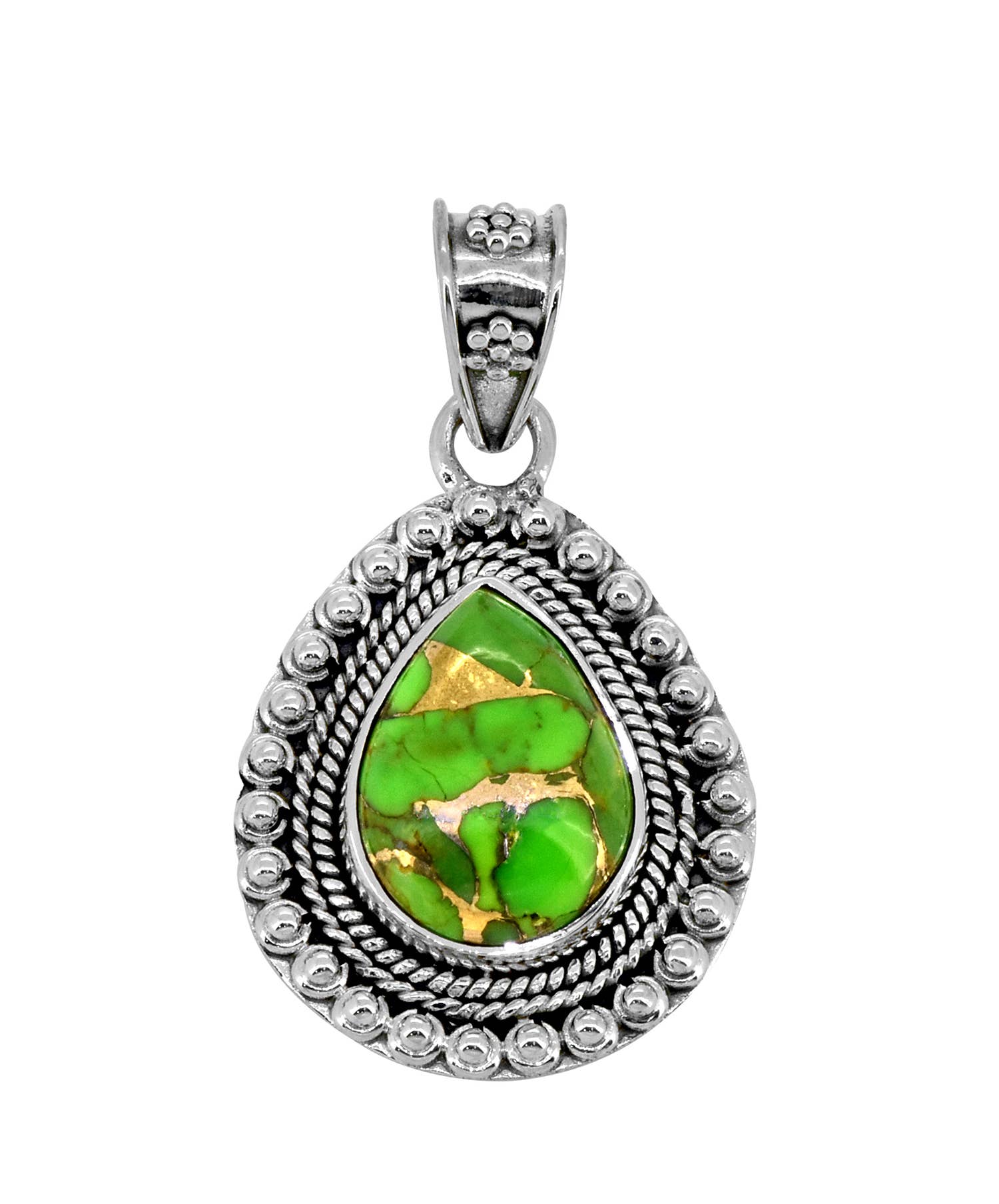 Green Copper Turquoise 925 Sterling Silver Chain Pendant
