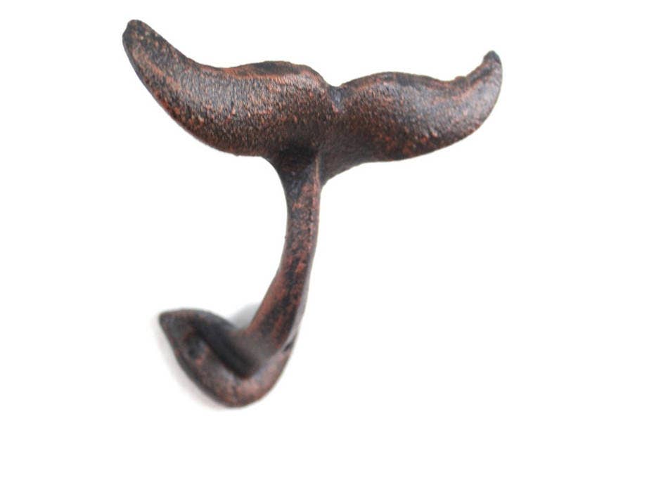 Rustic Copper Cast Iron Decorative Whale Tail Hook 5"