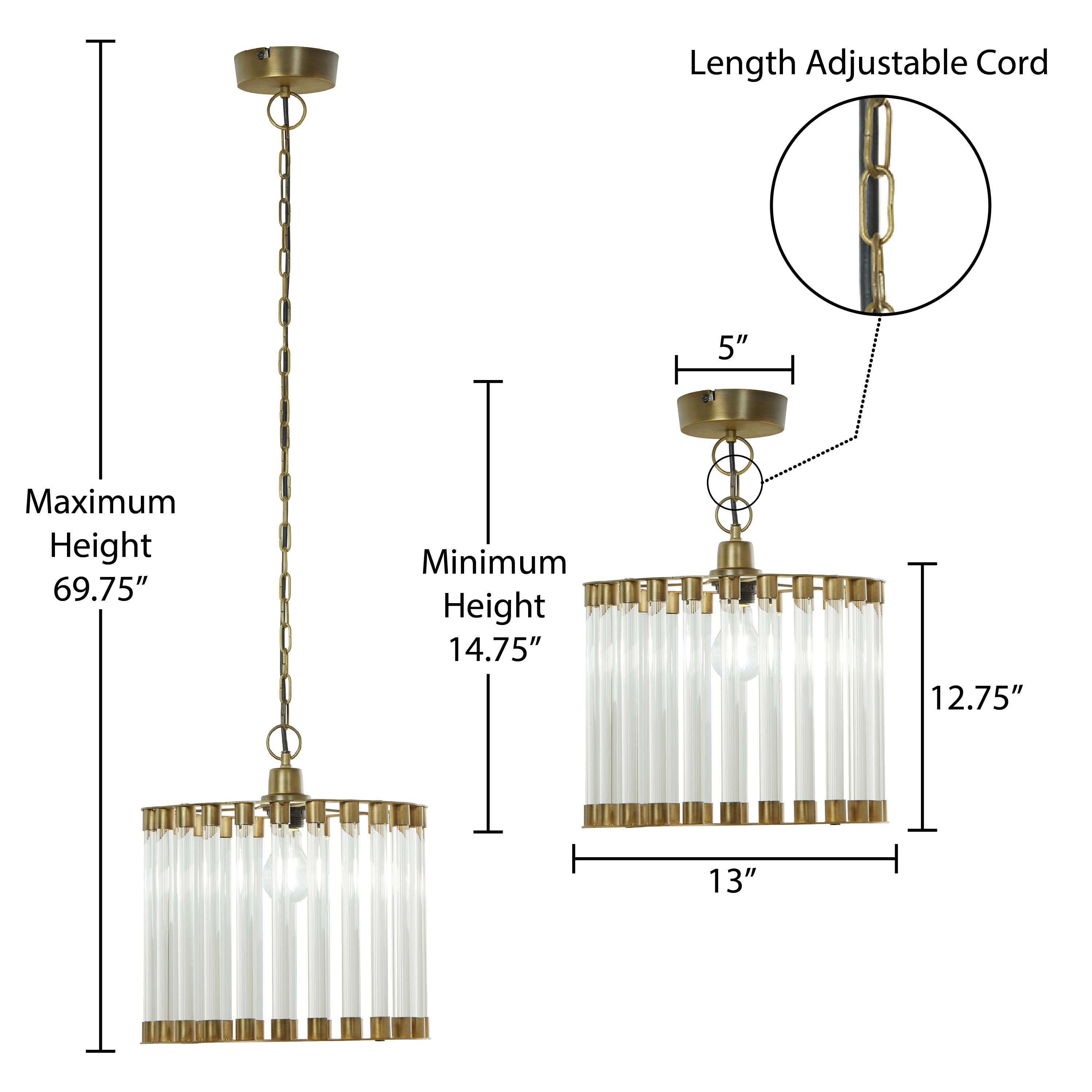 13"W Clear & Gold Glass and Metal Pendant Light
