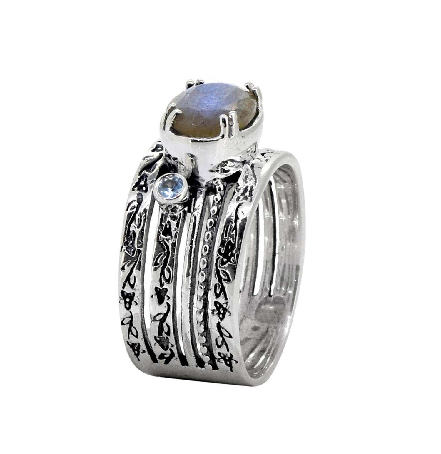 Labradorite & Swiss Blue Topaz Sterling Silver Antique Ring: 7