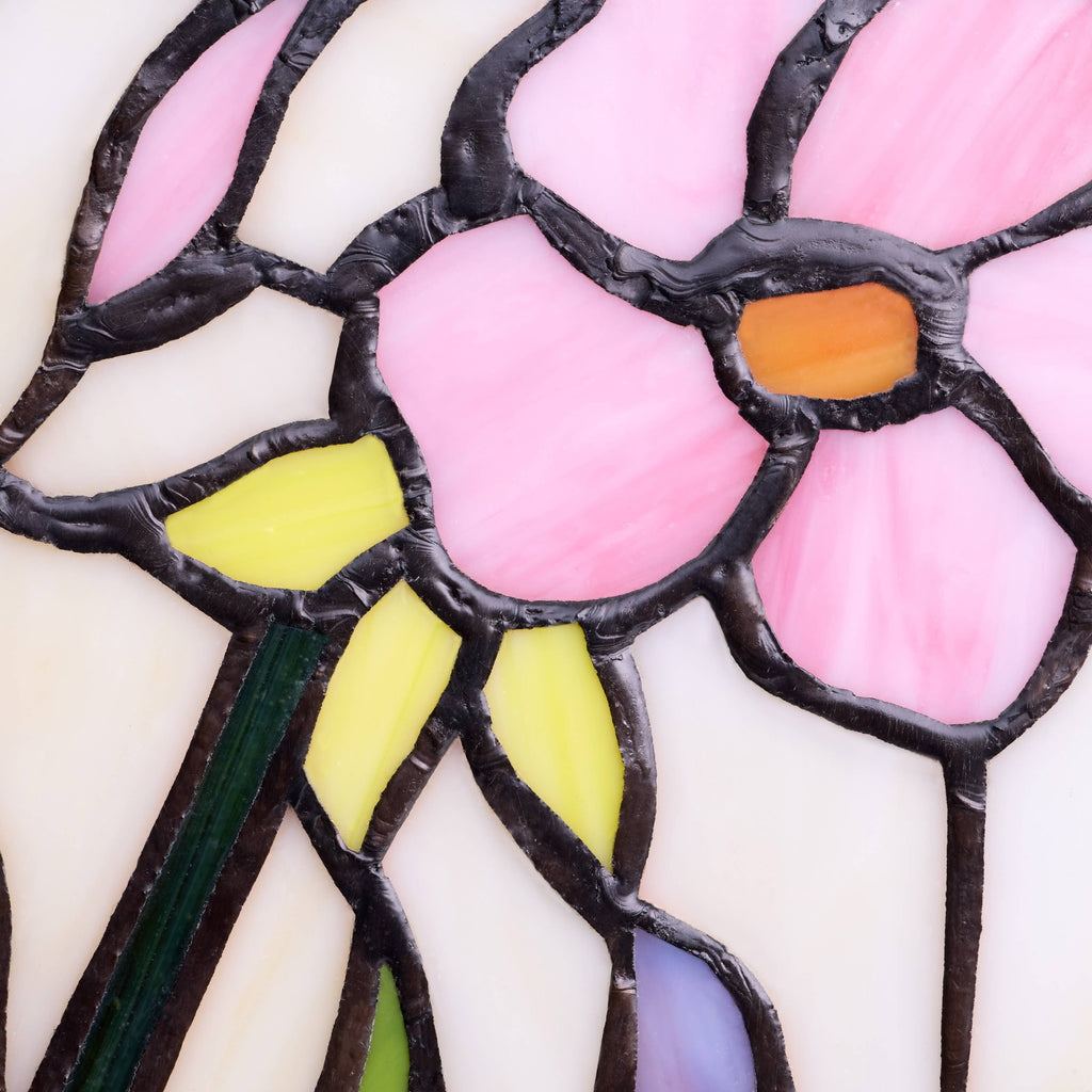 15.5" Floral Stained Glass Vase-Shaped Table Lamp