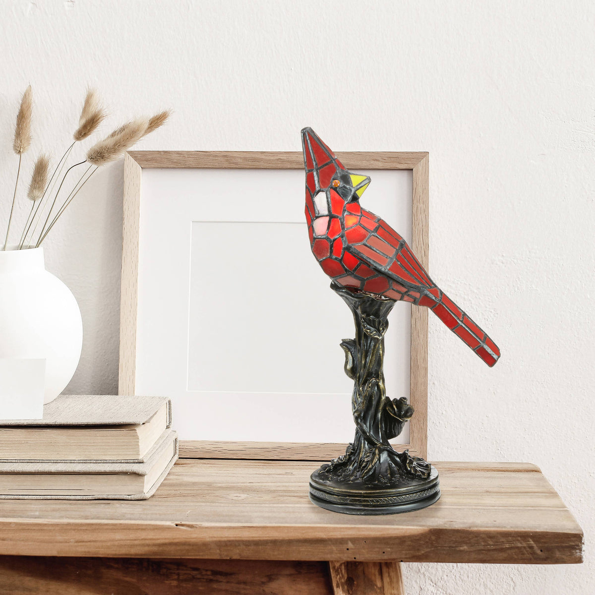 13.5" Skylar Cardinal Red Bird Stained Glass Accent Lamp