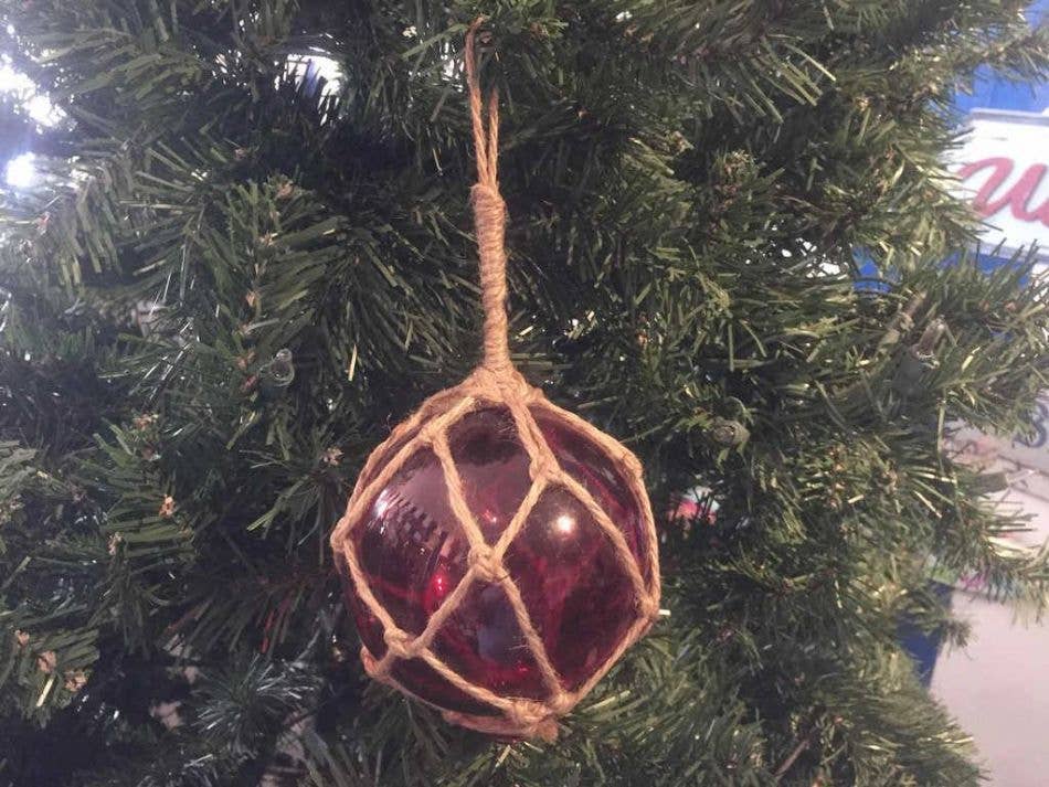 Red Japanese Glass Ball Fishing Float Decoration Christmas Ornament 4"
