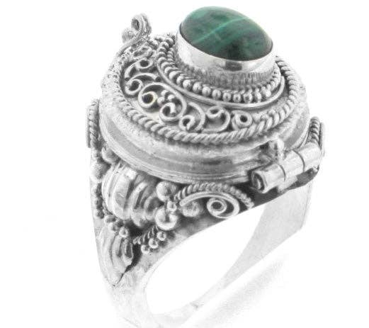 Medieval Eye - Gemstone Poison Box Locket Ring in Sterling Silver: Tiger Eye / 7