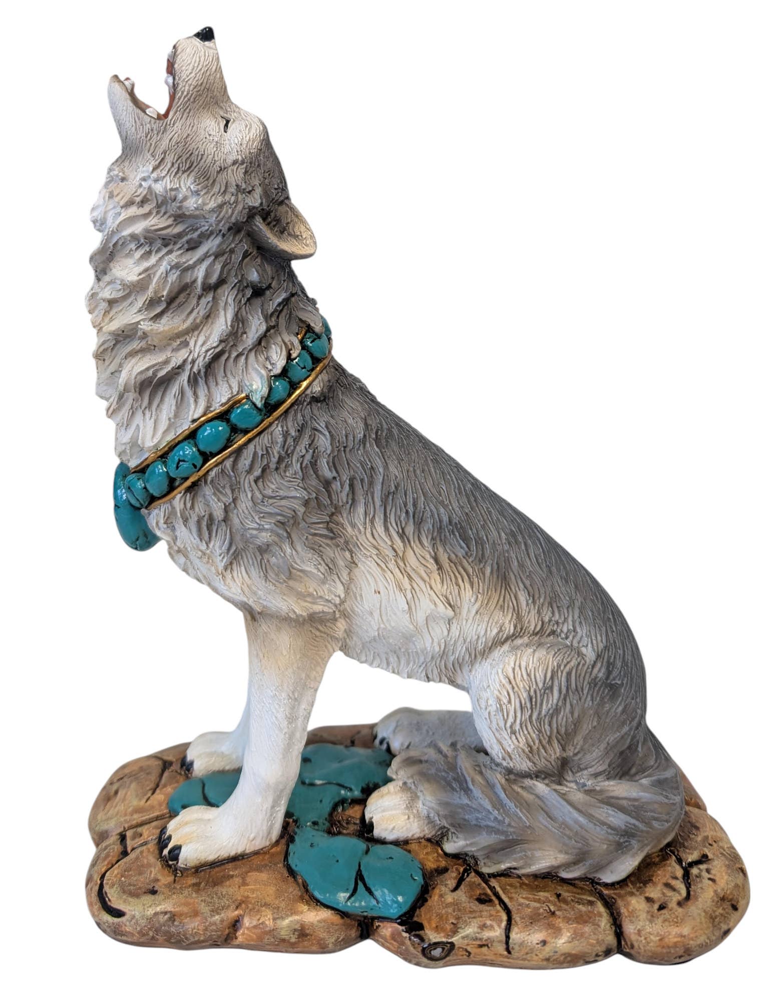 SAT HOWLING WOLF W TURQUOISE ACCENT