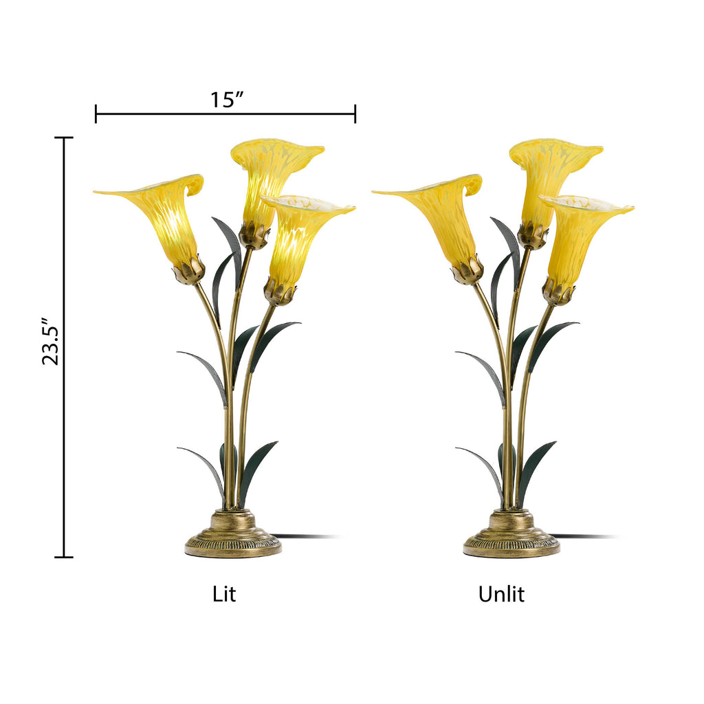23.5" 3-Light Yellow Handblown Glass Calla Lily Table Lamp
