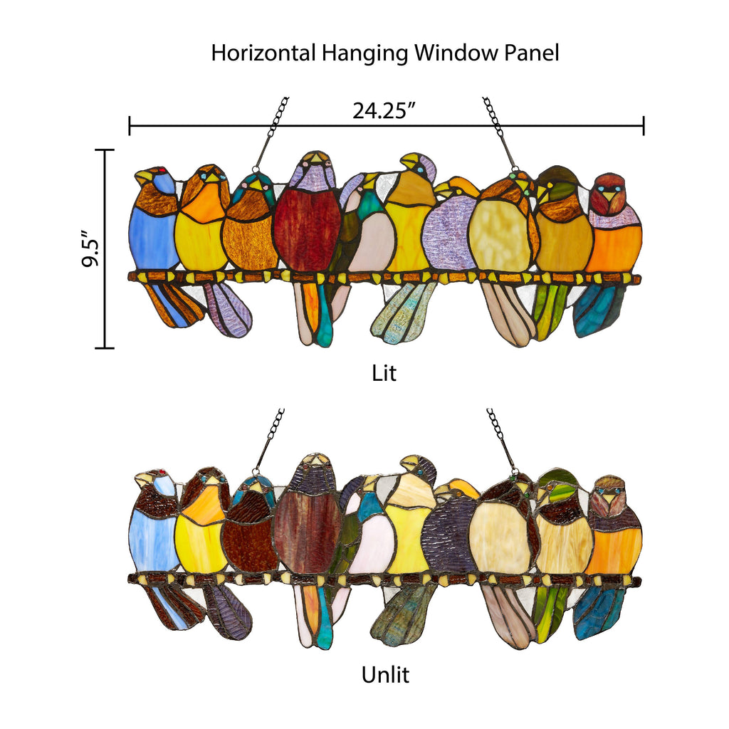 9.5"H Marisol Multicolor Birds Stained Glass Window Panel